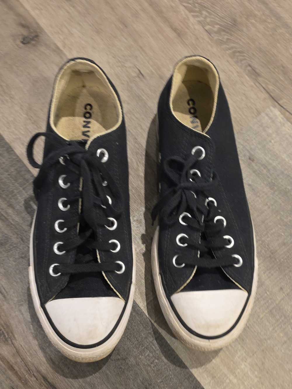 Converse Women’s Black Canvas Low-Top Sneakers with White Toe Cap